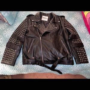 Leather biker jacket with spikes